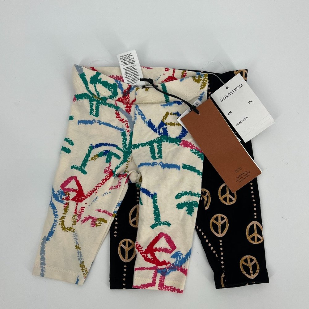 Cristina Martinez By Nordstrom Girls' 2pcs Peace Sign Abstract Leggings 3M NWT